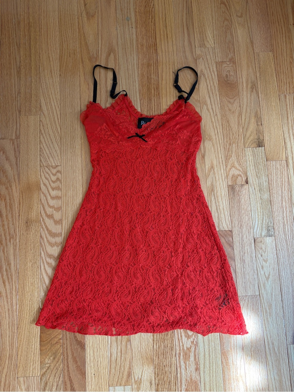 Realisation Par Red Lace Chemise with Black Adjustable Straps